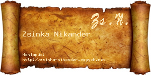Zsinka Nikander névjegykártya